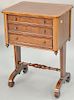 Custom mahogany three drawer stand with inlay. ht. 28 in., top: 16" x 20"