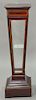 Custom mahogany inlaid curio stand with door. ht. 40 1/2 in., top: 13" x 13"