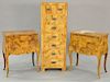 Three piece lot including two burlwood commodes (ht. 29 in., top: 18 1/2" x 28") and lingerie chest (ht. 48 in., top: 13" x 18") Pro...