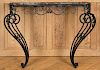 FRENCH WROUGHT IRON CONSOLE TABLE MARBLE TOP 1950