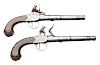 Pair of English Cannon Barrel Center Hammer Flintlock Pistols by Griffin of Bond St., London 