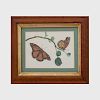 Two English Watercolors of Butterflies and Six Framed Butterfly Specimens