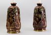 Pair of Large Italian Relief Decorated Copper Luster Pottery Vases, Now Mounted as Lamps