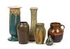 A Collection of Six Art Pottery Articles, Height of tallest 10 1/4 inches.