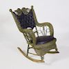 Green Painted Wicker and Leather Rocking Chair