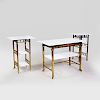 Suite of Three Modern Brass and White Glass Tables