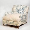 Pair of Large English Linen Upholstered Club Chairs, Howard & Co.