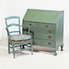 Chippendale Style Green Painted Slant-Front Desk