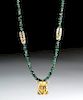 Pre-Columbian Emerald and Gold Frog Necklace 19.1 g