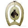 Painted Pine and Iron Horseshoe-form Trade Sign with Portrait of a Horse