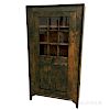 Country Green-painted Glazed Pine One-door Cupboard