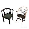 Sack-back Windsor Chair and a Chippendale-style Roundabout Chair.  Estimate $200-400