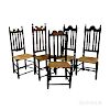 Five Black-painted Banister-back Side Chairs.  Estimate $250-350