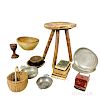 Group of Wood and Pewter Decorative Items and Books