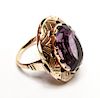 14K Yellow Gold & Faceted Oval Amethyst Ring