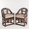Pair of Horseshoe-back Lacquered Bamboo Armchairs
