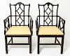 Brown Lacquered Gesso Wood Armchairs / Chairs Pair