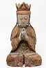 Chinese Carved Wood Seated Figure w Crown