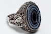 Polish Silver Filigree & Onyx Intaglio Ring