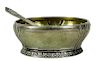 Russian Faberge Silver Salt Cellar With Spoon