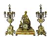(3) French Gilt Metal And Marble Mantle Clock Set