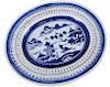 Chinese Blue & White Canton Village Porcelain Dish
