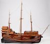 A THREE-MASTED WOODEN GALLEON MODEL