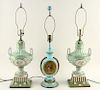 3 CONTINENTAL GLASS PORCELAIN TABLE LAMPS FRENCH