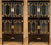 MATCHED PAIR ASIAN STYLE 4 DOOR CABINETS 1960