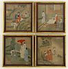 FOUR JAPANESE PAINTINGS ON SILK IN BAMBOO FRAMES