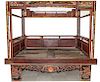 Chinese Exotic Wood Polychrome Wedding Bed