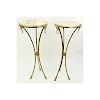 Pair of Marble Top Maison Jansen Style Brass Pedestal Tables. Rams head fittings standing on hoof f