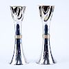 Pair Of Modern Mixed Metal Candlesticks. Signed Made In India. Light wear or in good condition. Mea