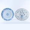 Grouping of Two (2): Large Italian Faience Blue and White Pottery Platters, Large Japanese Blue and