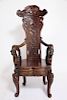 Chinese High-Back Carved Wood Chair / Armchair