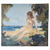 Ettore Caser. "Nude by the Sea," Oil on Canvas