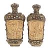 Pair Chinese Brass and Bone Snuff Bottles