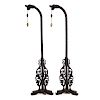 Pr. Chinese Style Carved Wood Art Deco Floor Lamps