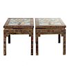 Pair Chinese Lacquer and Cloisonne Side Tables