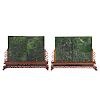 Pair Carved Spinach Jade Table Screens