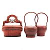Three Chinese Red-Lacquered Wood Baskets