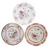 Three Chinese Export Famille Rose Plates