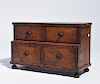 American, early 19th C. tiger maple and flame birch step back four drawer miniature chest