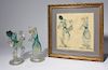 Venetian glass dancers with model sketch done in watercolor on paper