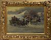 Polish/Russian oil on canvas of troika wedding party in winter