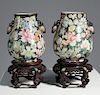 Pair Chinese Famille Noire floral decorated Hu vases