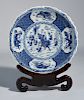 Chinese large blue and white charger on stand