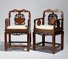 Pair Chinese carved armchairs in kingwood
