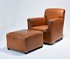 Leather club chair with matching ottoman