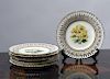 Set of six European hand painted reticulated plates
